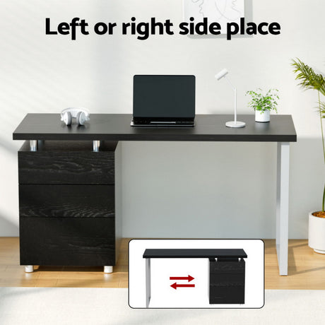 Artiss 140cm Black Computer Desk with 3-Drawer Cabinet — Allure Home Collections