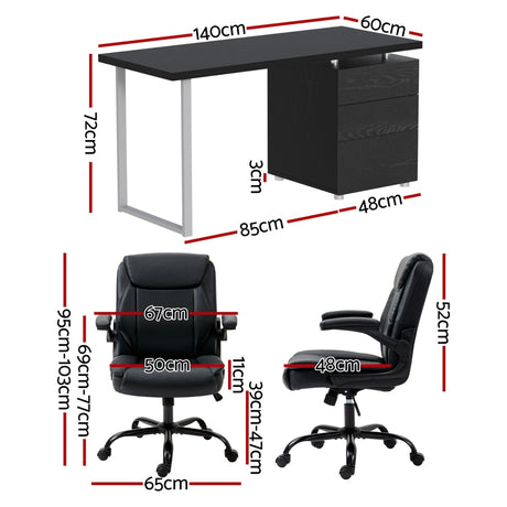 Ocean Reef black office desk and chair set in a home office, view 2
