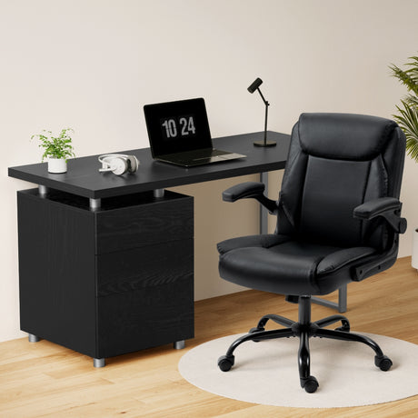 Ocean Reef black office desk and chair set in a home office, view 7