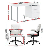 Ocean Reef white office desk and chair set in a home office, view 2