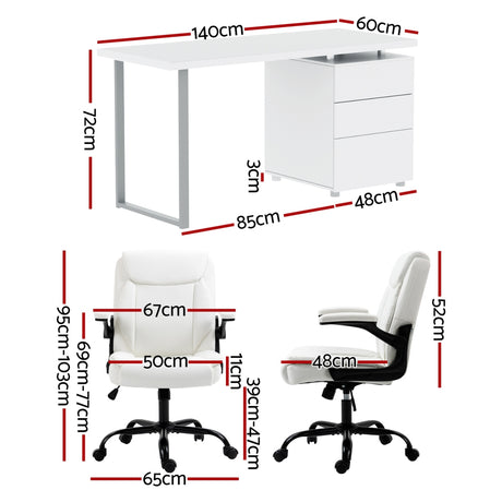 Ocean Reef white office desk and chair set in a home office, view 2