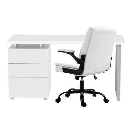 Ocean Reef white office desk and chair set in a home office, view 3