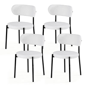 Stirling white sherpa boucle dining chairs with curved backrest in a modern dining room
