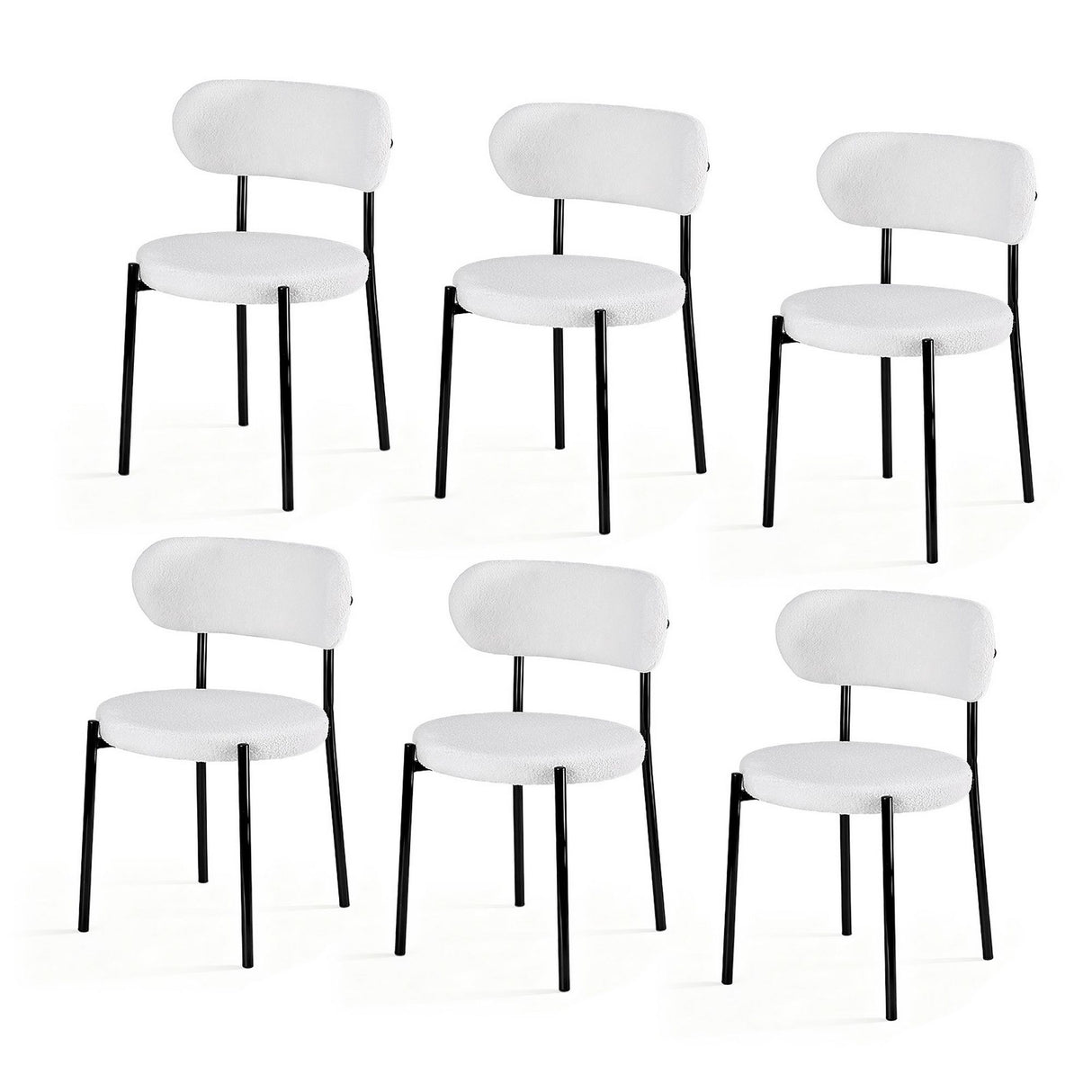Stirling white sherpa boucle dining chairs with curved backrest in a modern dining room
