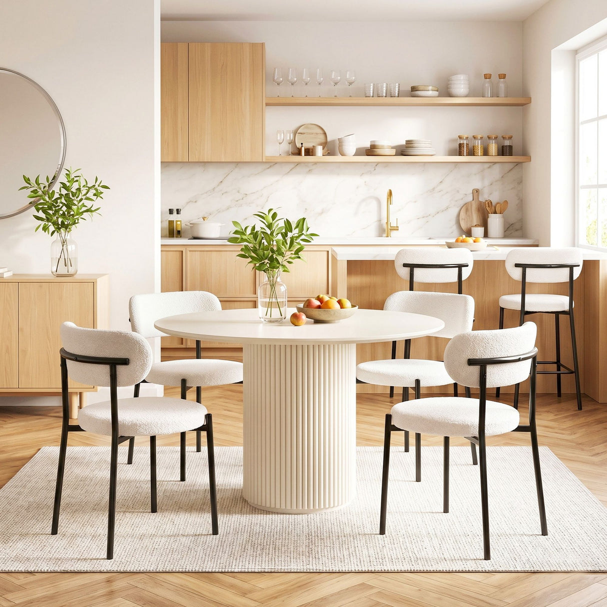 Stirling Boucle Dining Chair, White Sherpa 6pcs