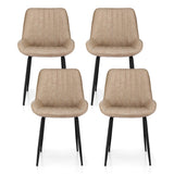 Nain khaki faux leather dining chair with black metal legs in a modern dining room