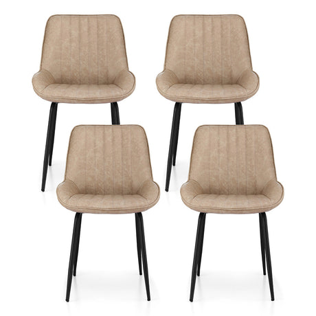 Nain khaki faux leather dining chair with black metal legs in a modern dining room