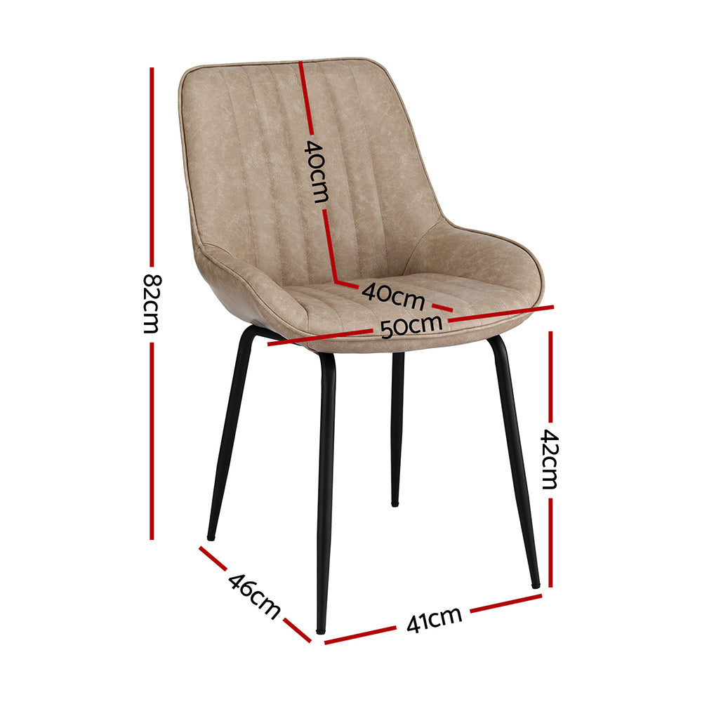 Nain khaki faux leather dining chair with black metal legs in a modern dining room