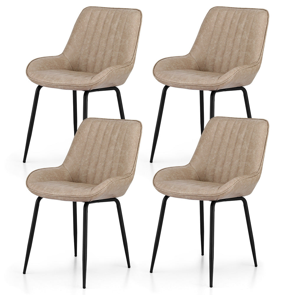 Nain khaki faux leather dining chair with black metal legs in a modern dining room