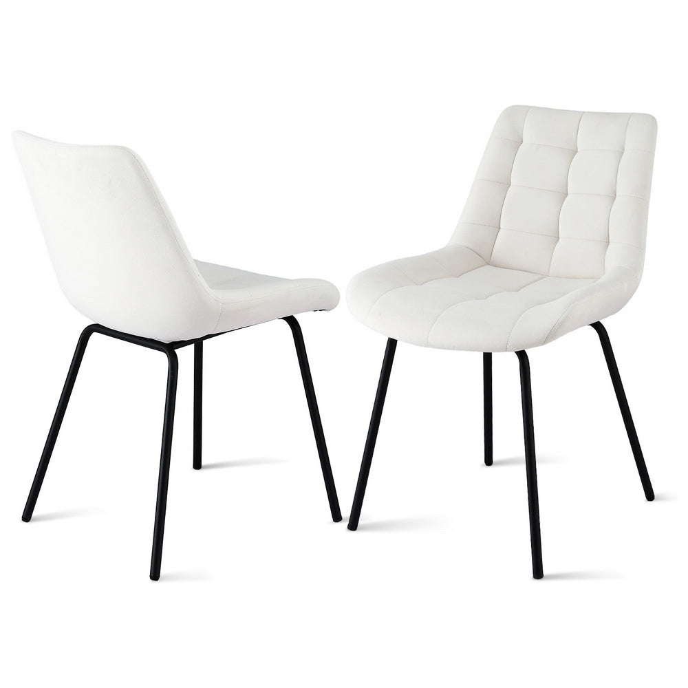 Mount Pleasant beige velvet tufted dining chair with metal legs