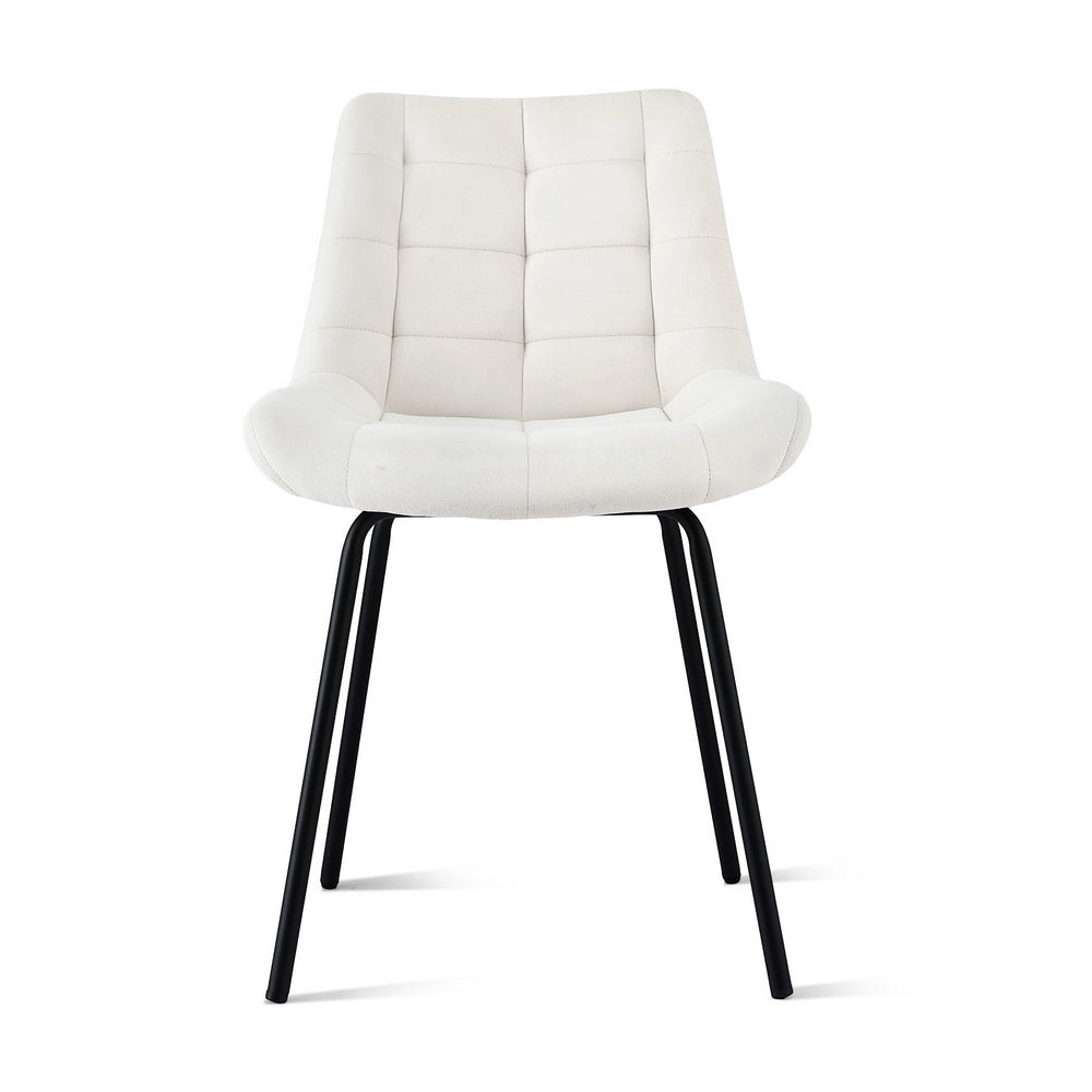 Mount Pleasant beige velvet tufted dining chair with metal legs