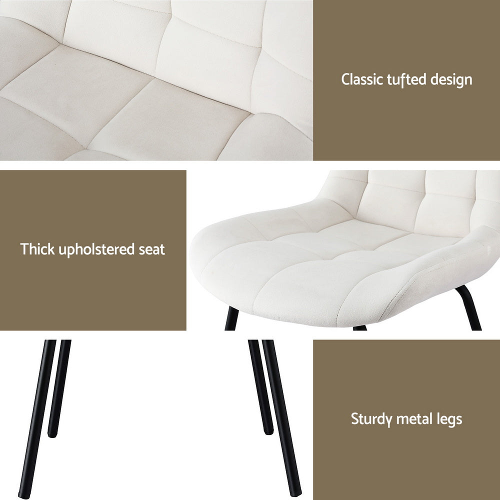 Mount Pleasant beige velvet tufted dining chair with metal legs