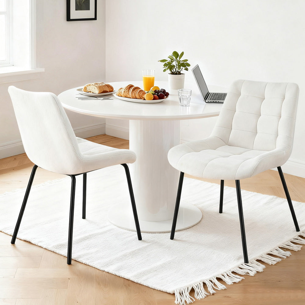 Mount Pleasant beige velvet tufted dining chair with metal legs