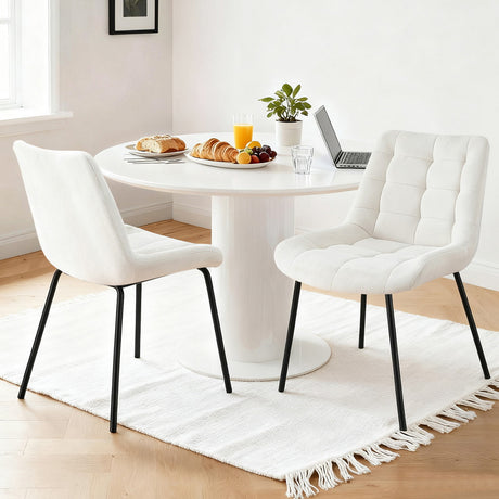 Mount Pleasant beige velvet tufted dining chair with metal legs