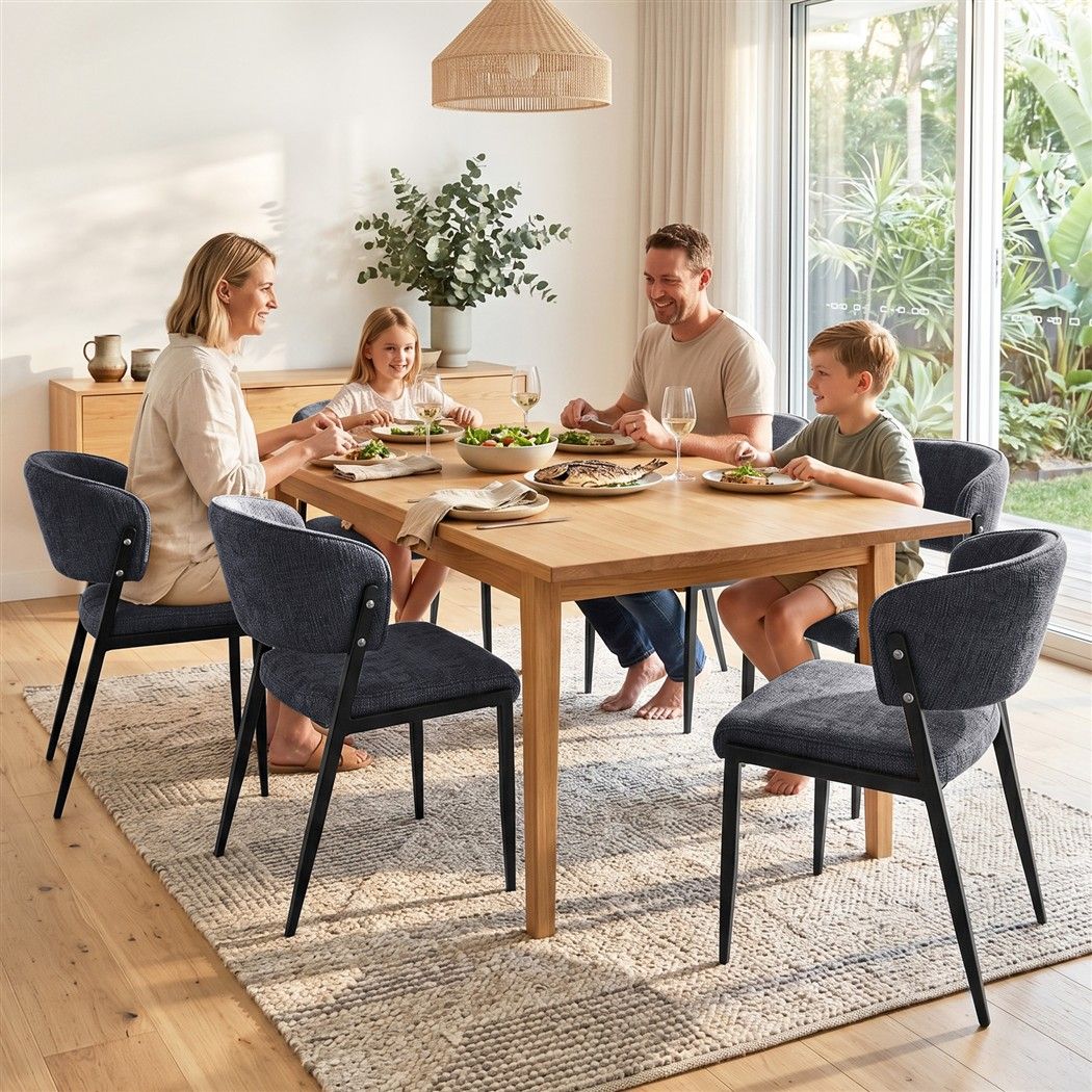 Tanunda charcoal linen dining chair in a modern dining room