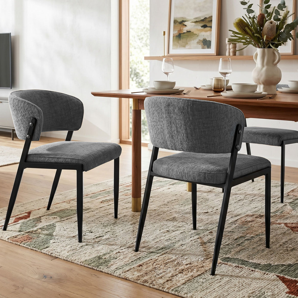 Tanunda grey linen dining chair in a modern dining room