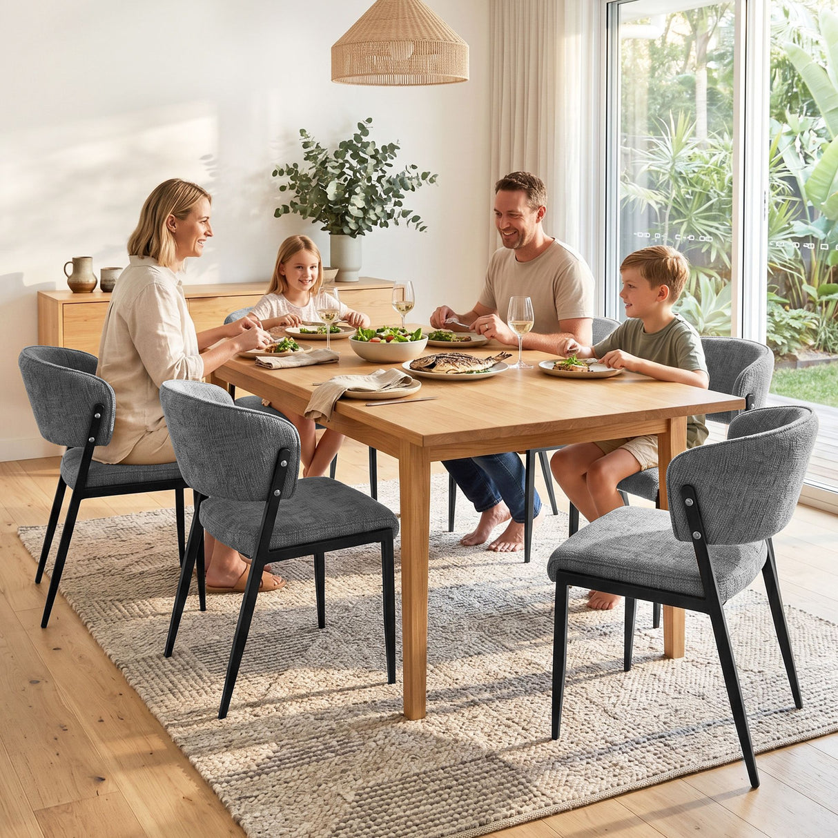 Tanunda grey linen dining chair in a modern dining room