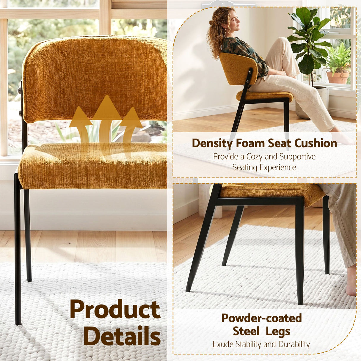 Tanunda mustard linen dining chair in a modern dining room