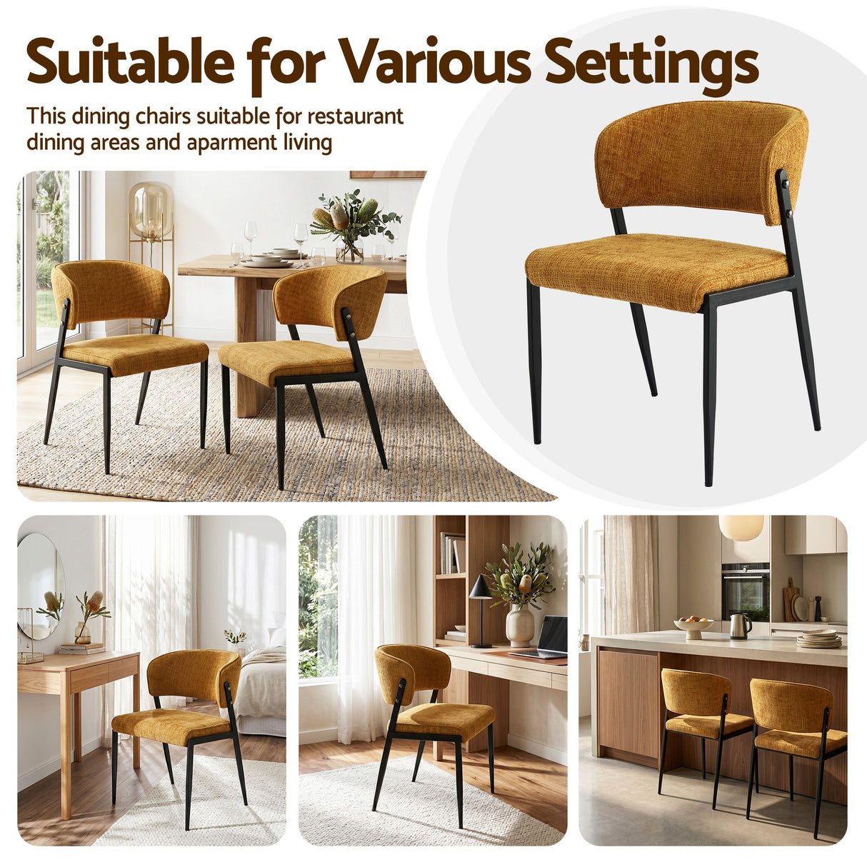 Tanunda mustard linen dining chair in a modern dining room