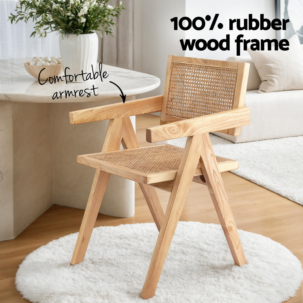 Modern Retro Handcrafted Rattan Dining Chair with Armrests — 1, 2 or 4 Chairs — Allure Home Collections
