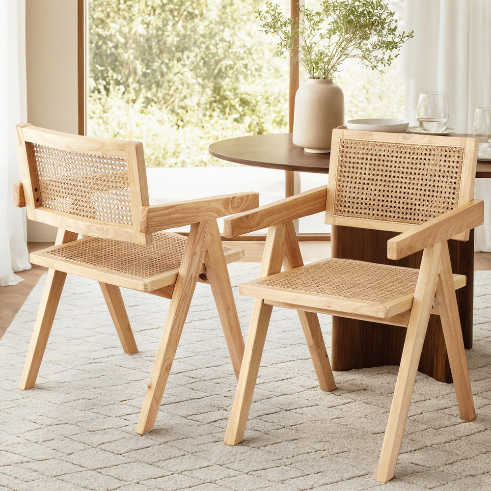 Modern Retro Handcrafted Rattan Dining Chair with Armrests — 1, 2 or 4 Chairs — Allure Home Collections