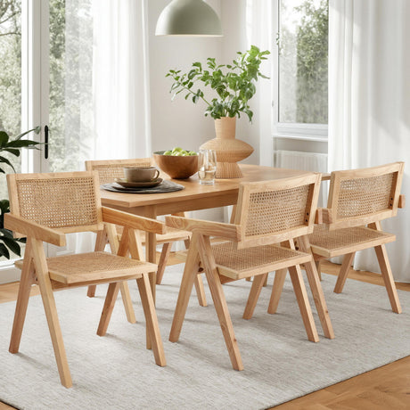 Modern Retro Handcrafted Rattan Dining Chair with Armrests — 1, 2 or 4 Chairs — Allure Home Collections