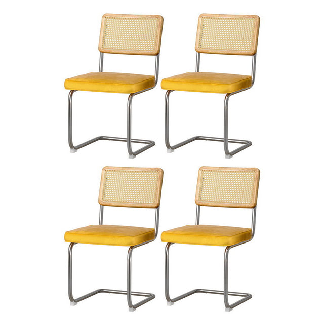 Artiss Felix Velvet Rattan Cantilever Dining Chairs — Set of 4, Yellow — Allure Home Collections