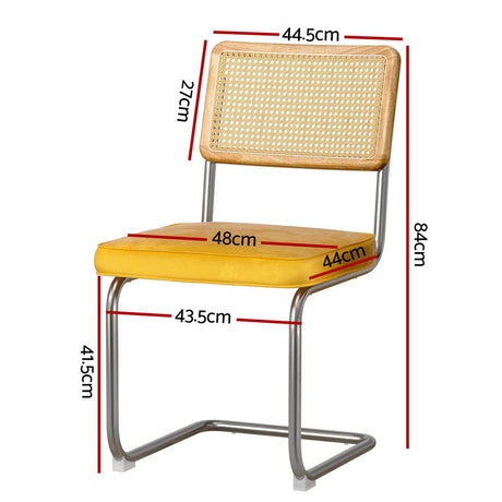 Artiss Felix Velvet Rattan Cantilever Dining Chairs — Set of 4, Yellow — Allure Home Collections