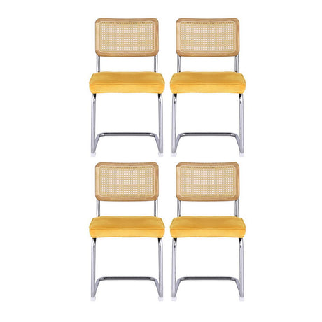 Artiss Felix Velvet Rattan Cantilever Dining Chairs — Set of 4, Yellow — Allure Home Collections