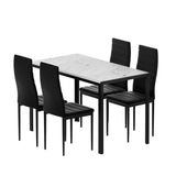 Lenswood 5 Piece Dining Set, Marble and White