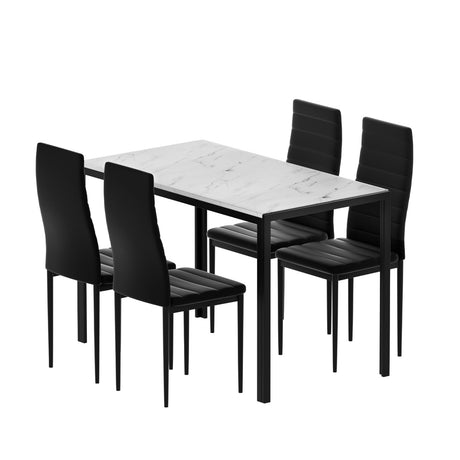 Lenswood 5 Piece Dining Set, Marble and White