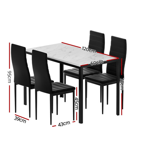 Lenswood 5 Piece Dining Set, Marble and White