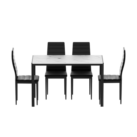 Lenswood 5 Piece Dining Set, Marble and White