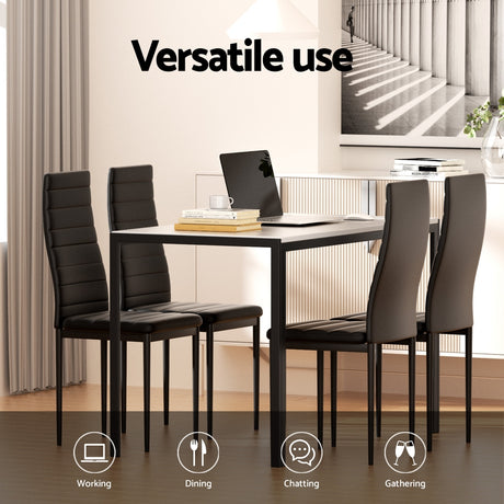 Lenswood 5 Piece Dining Set, Marble and White