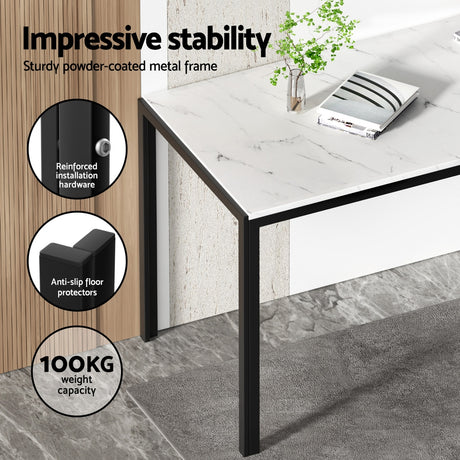 Lenswood 5 Piece Dining Set, Marble and White