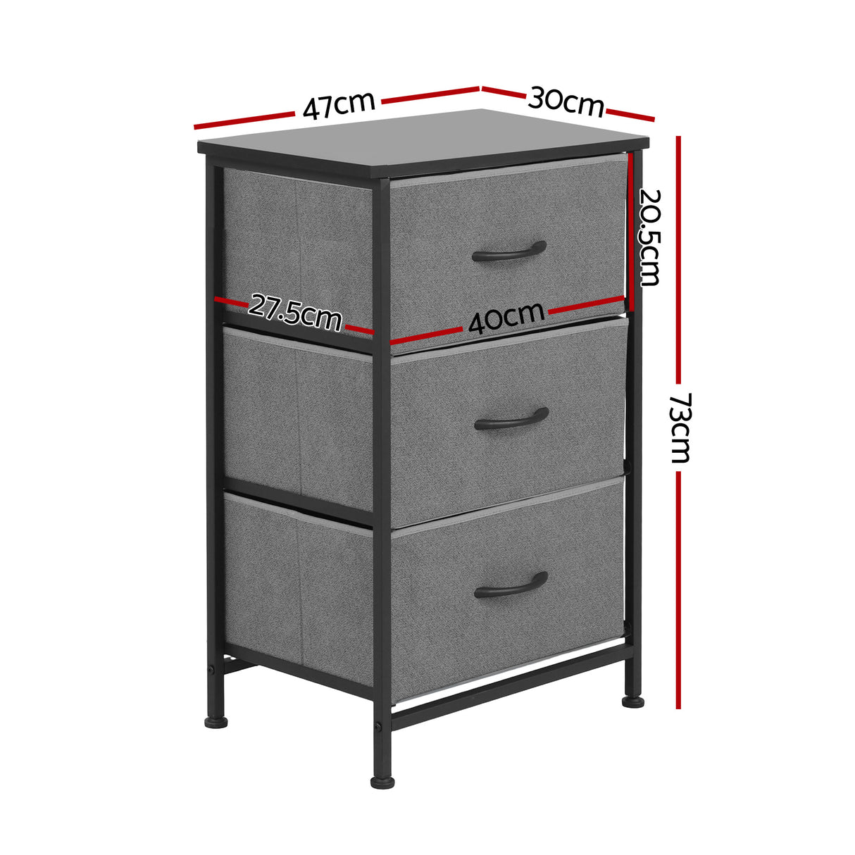 Wingello 3 Drawer Chest of Drawers, Grey 2pcs