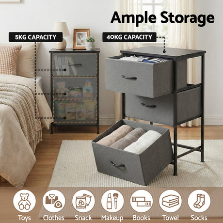 Wingello 3 Drawer Chest of Drawers, Grey 2pcs
