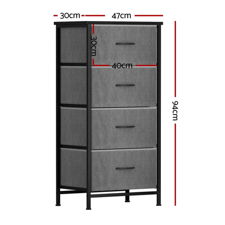 Artiss 4-Drawer Storage Dresser Tallboy in Grey — Metal Frame — Allure Home Collections