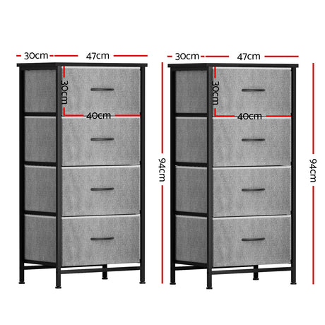 Tallong 4 Drawer Tallboy, Grey 2pcs