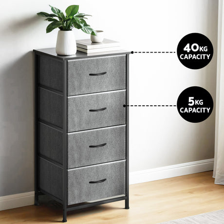 Tallong 4 Drawer Tallboy, Grey 2pcs