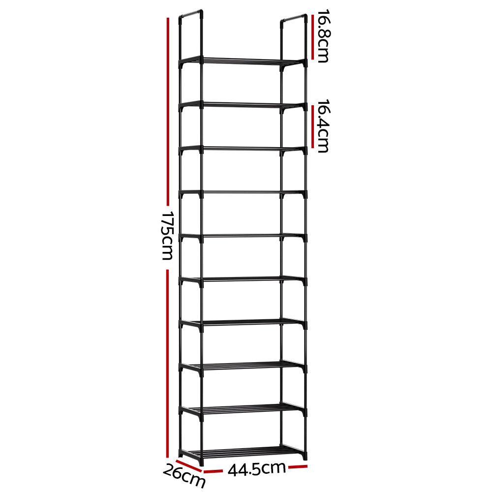 Artiss DUNN 10-Tier Stackable Black Shoe Rack — DIY, Walk-In Wardrobe — Allure Home Collections