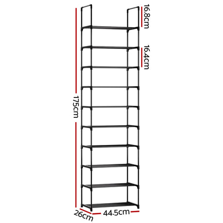 Artiss DUNN 10-Tier Stackable Black Shoe Rack — DIY, Walk-In Wardrobe — Allure Home Collections