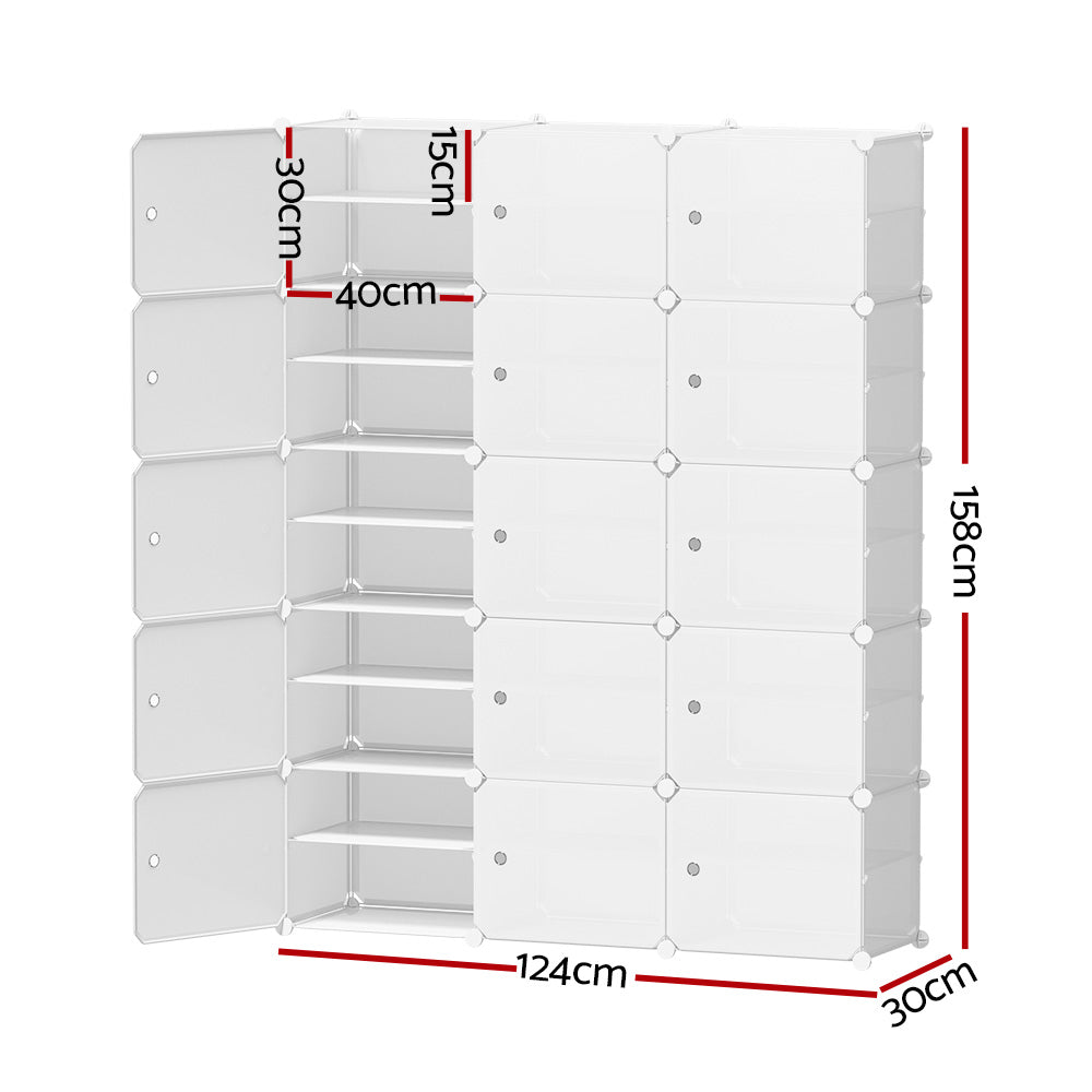 Artiss 15-Cube DIY Stackable White Shoe Rack Storage Cabinet — Allure Home Collections