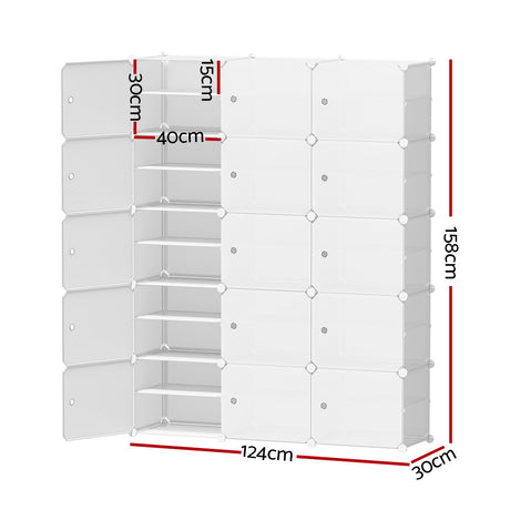 Artiss 15-Cube DIY Stackable White Shoe Rack Storage Cabinet — Allure Home Collections