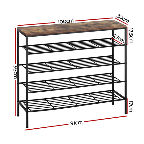 Artiss BOB 5-Tier 25-Pair Walnut Shoe Rack — Industrial Style, Metal Frame — Allure Home Collections