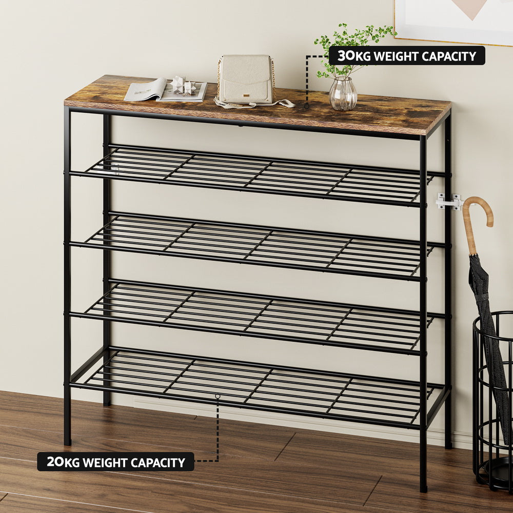 Artiss BOB 5-Tier 25-Pair Walnut Shoe Rack — Industrial Style, Metal Frame — Allure Home Collections