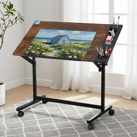 Weston rustic brown drawing desk in a home office