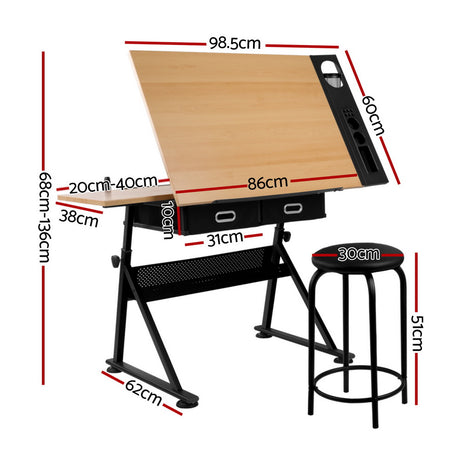Ngunnawal Drafting Table, Natural and Black 120cm