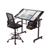 Onslow black drawing desk and drafting chair set in an art studio