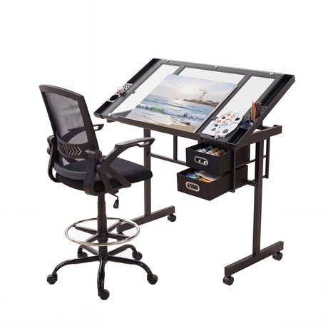 Onslow black drawing desk and drafting chair set in an art studio